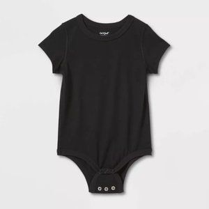 Cat & Jack Toddler Kids' Short Sleeve Crotch Snaps Bodysuit Black S(6/7) NWT